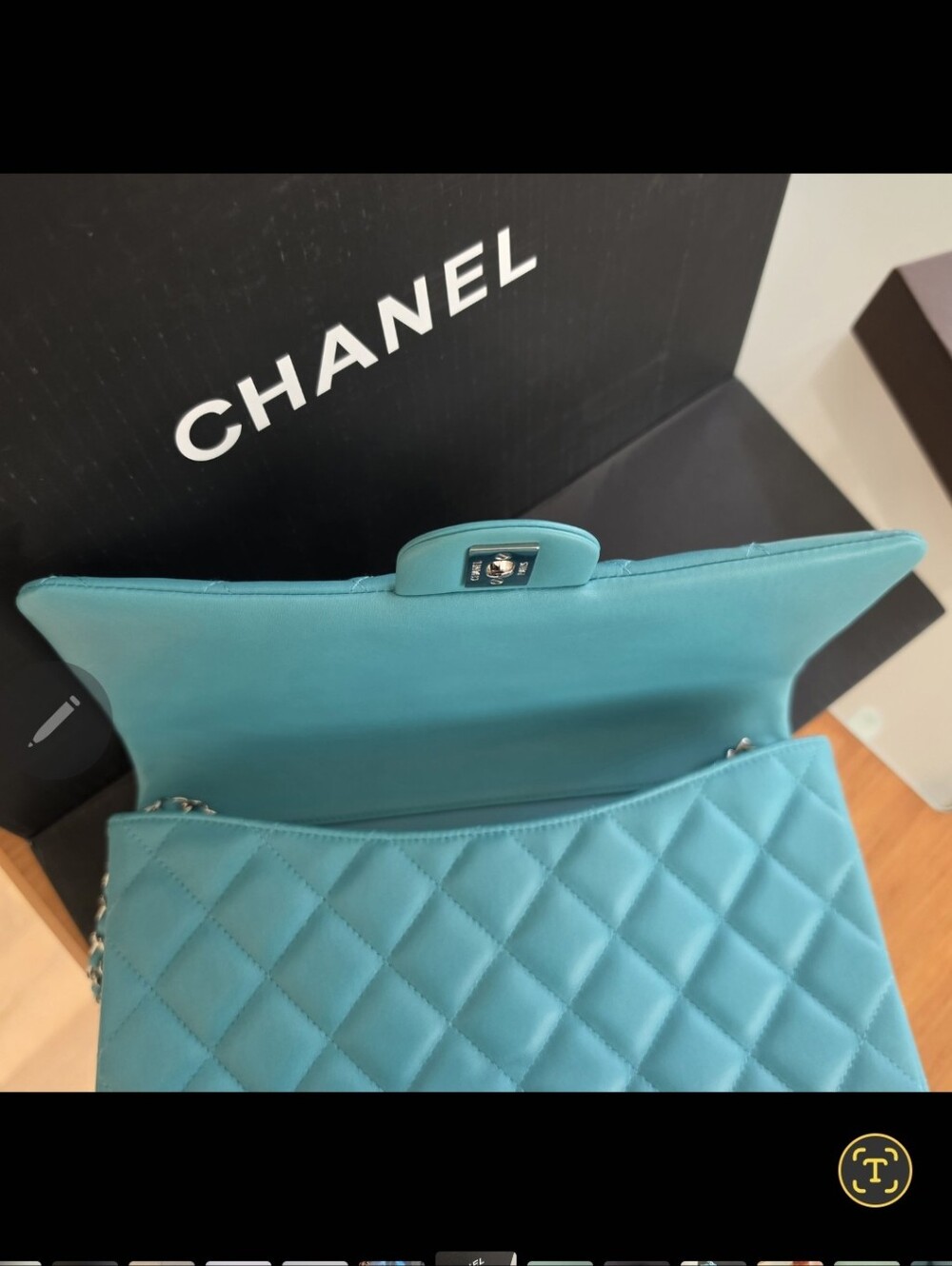 Chanel Medium Lambskin Clutch on Chain Tiffant Blue, Entrupy Authenticated - Picture 11 of 12